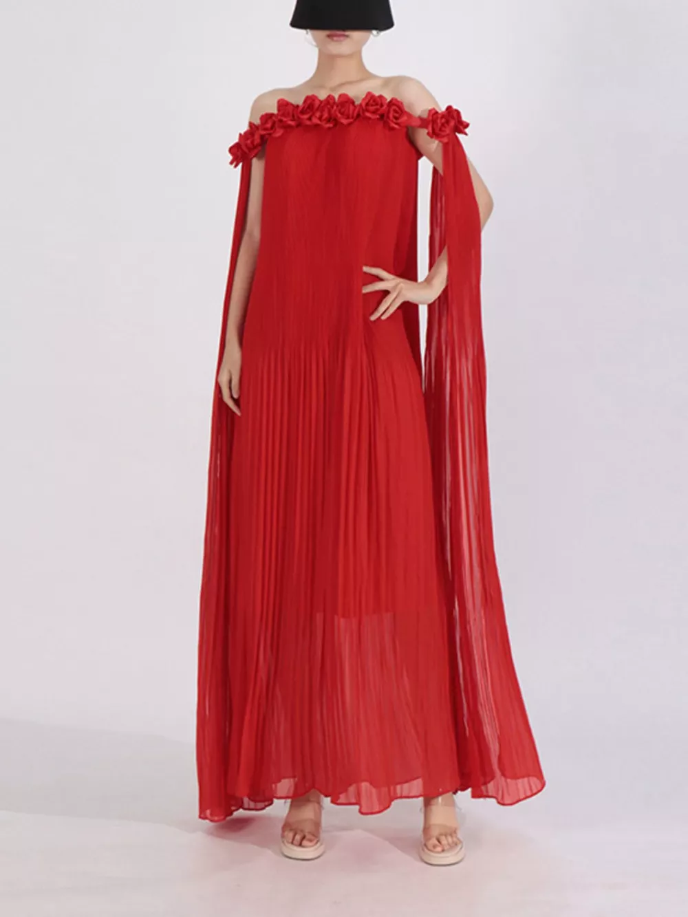 Off-Shoulder Floral Pleated Maxi Dress, image 7