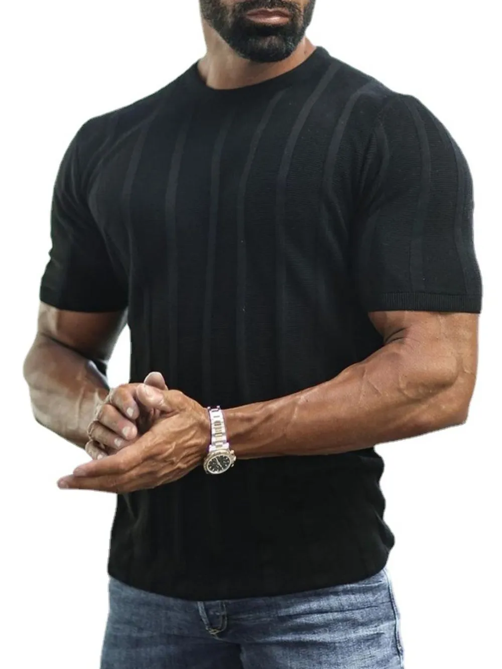 Men's Plus Size Striped Round Neck Short Sleeve T-Shirt, image 3