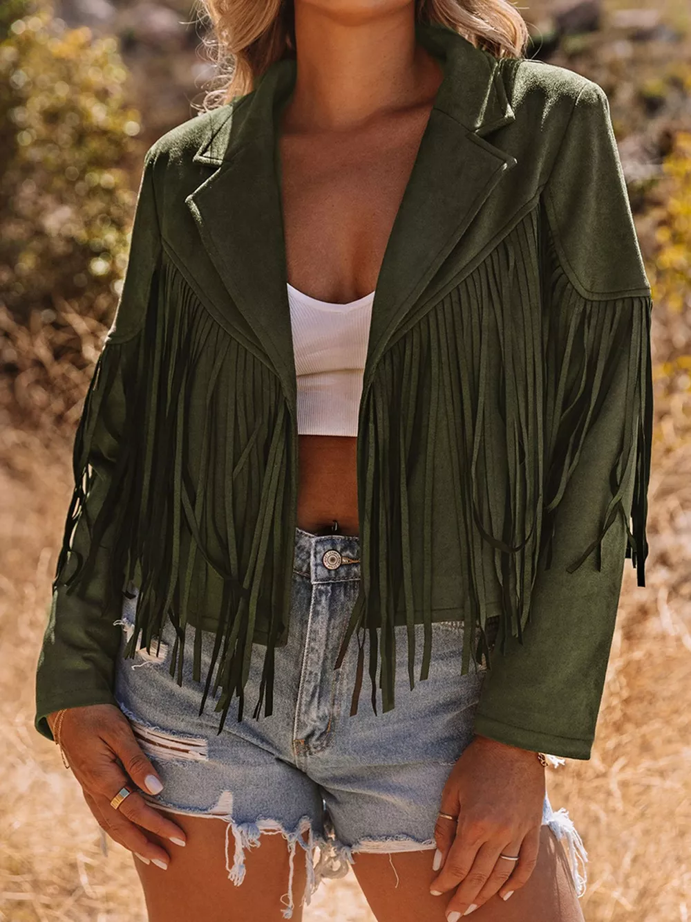 Cropped Fringe Faux Suede Jacket, image 4