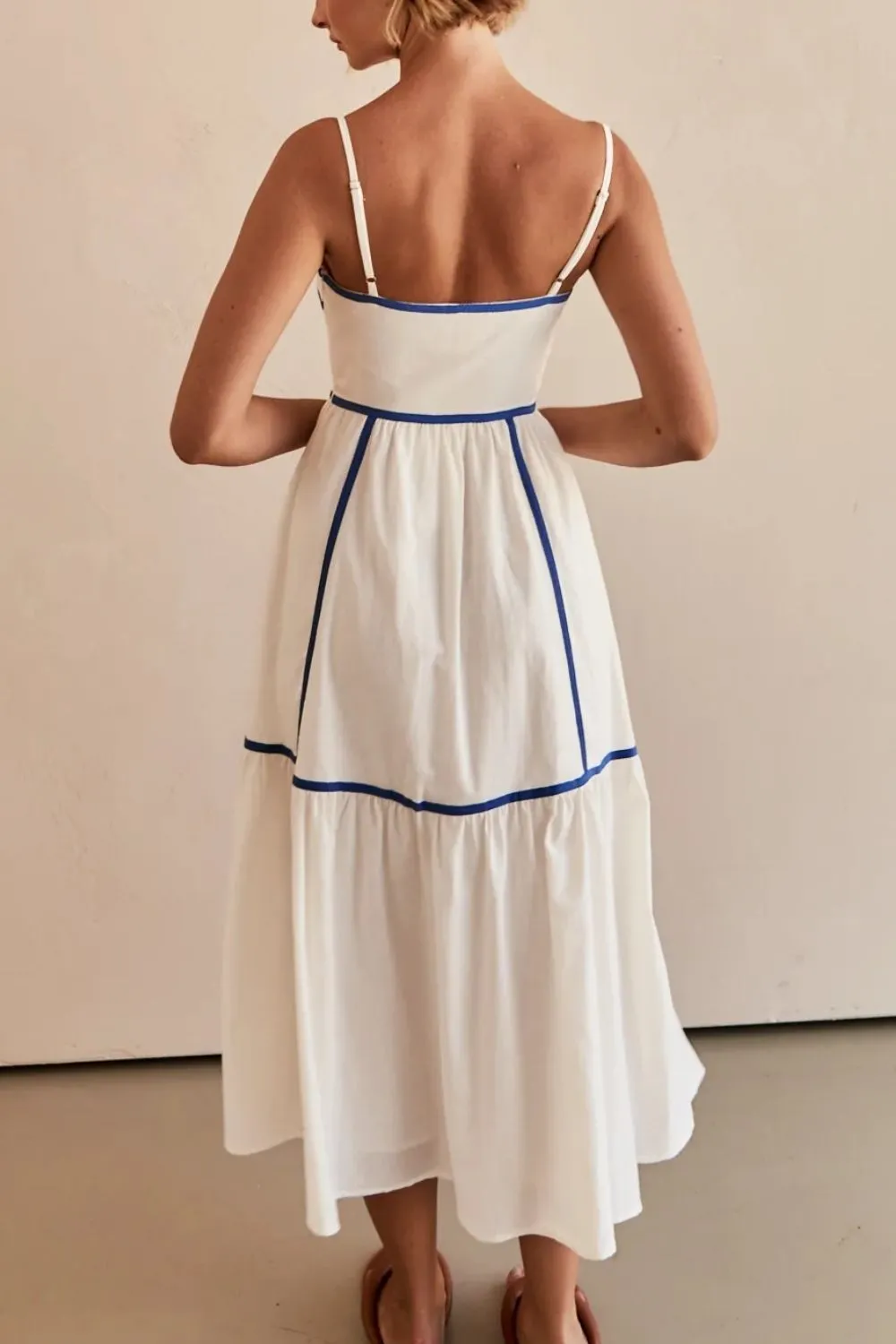 Contrast Trim Square Neck Midi Cami Dress, image 7