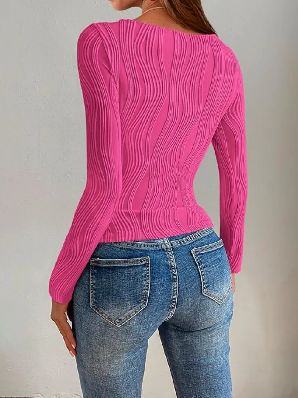 Textured Round Neck Long Sleeve Top, image 5