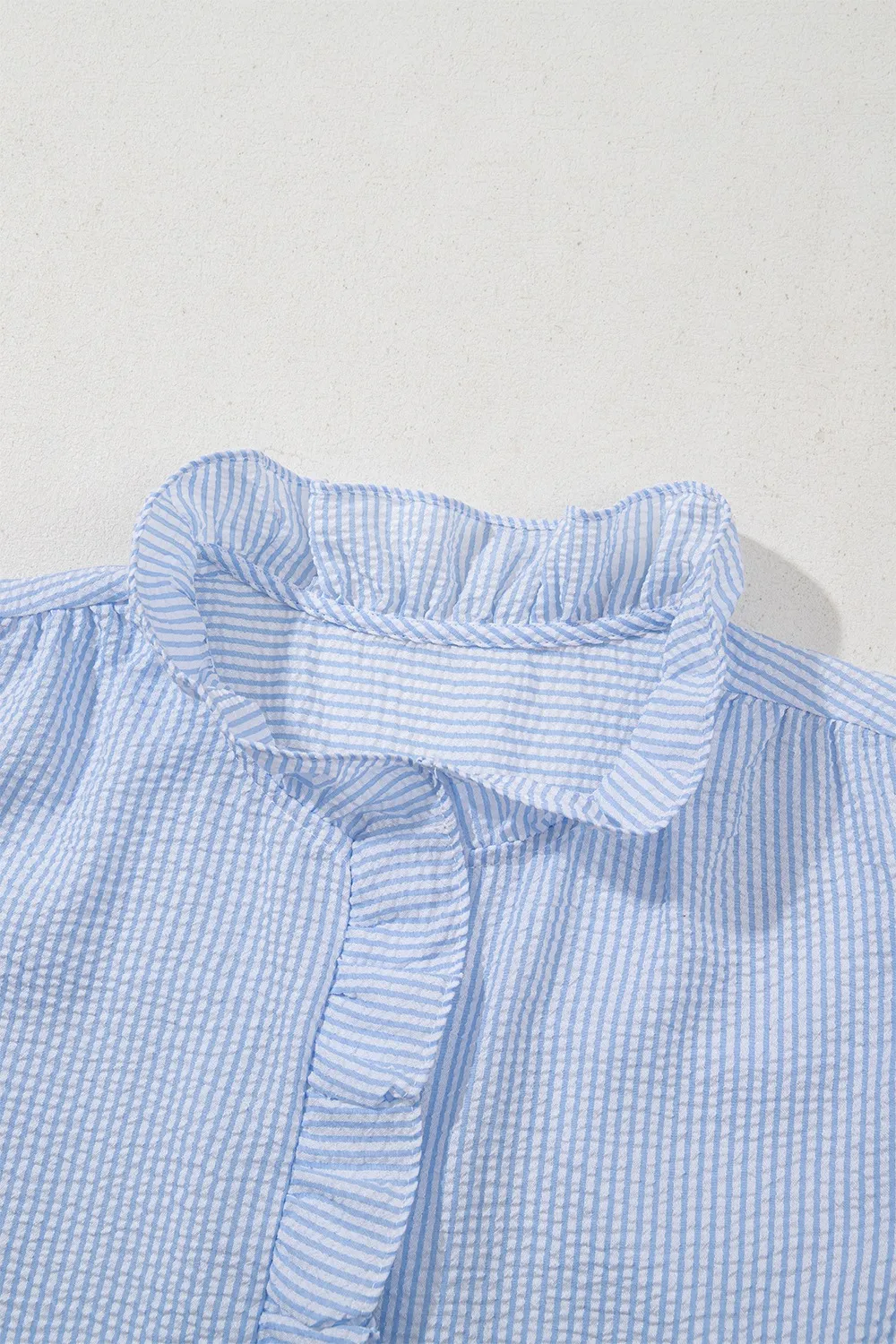 Striped Ruffle Short Bubble Sleeve Shirt, image 17