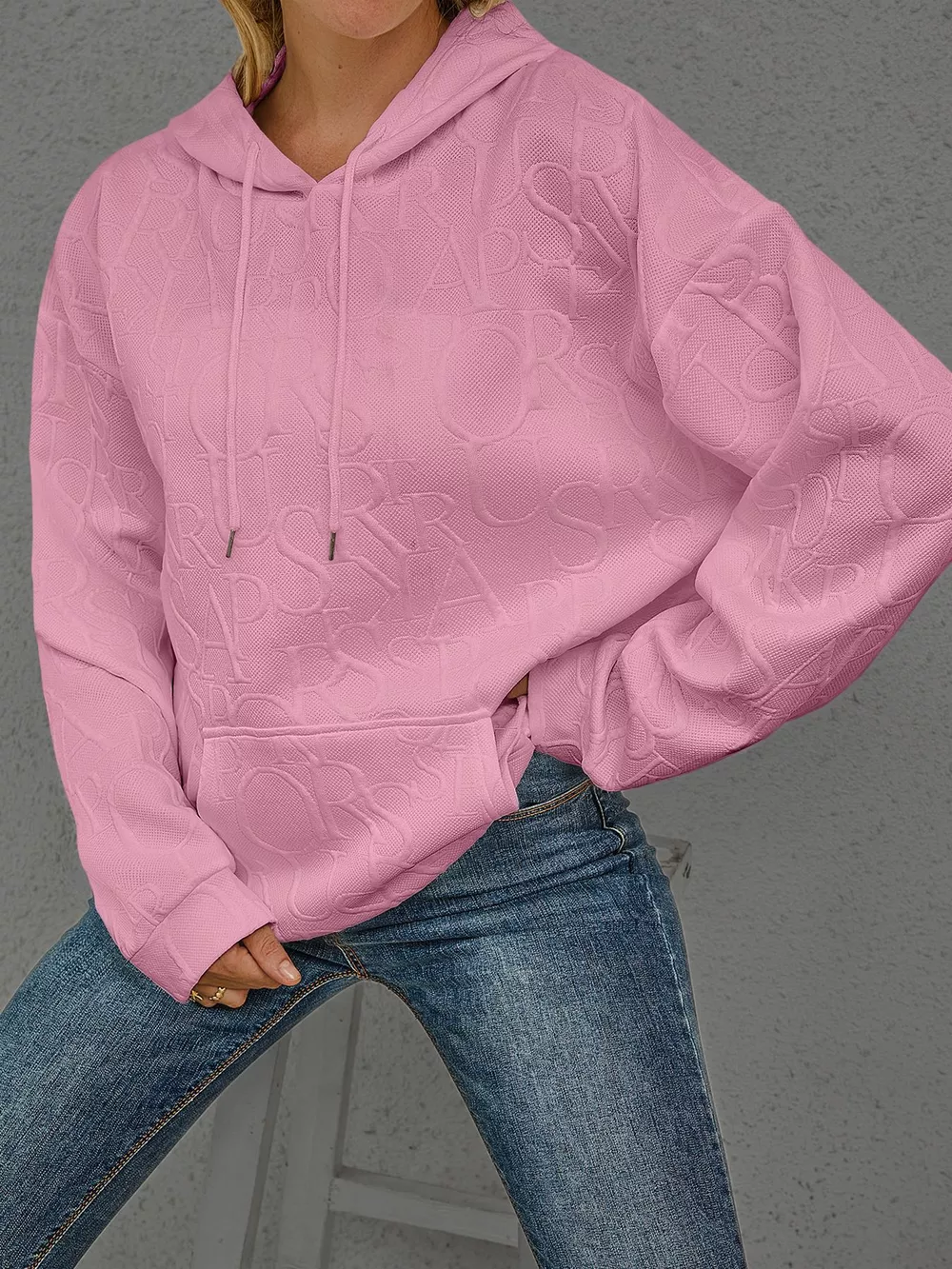 Full Size Embossed Lettering Casual Hoodie Plus Size, image 28