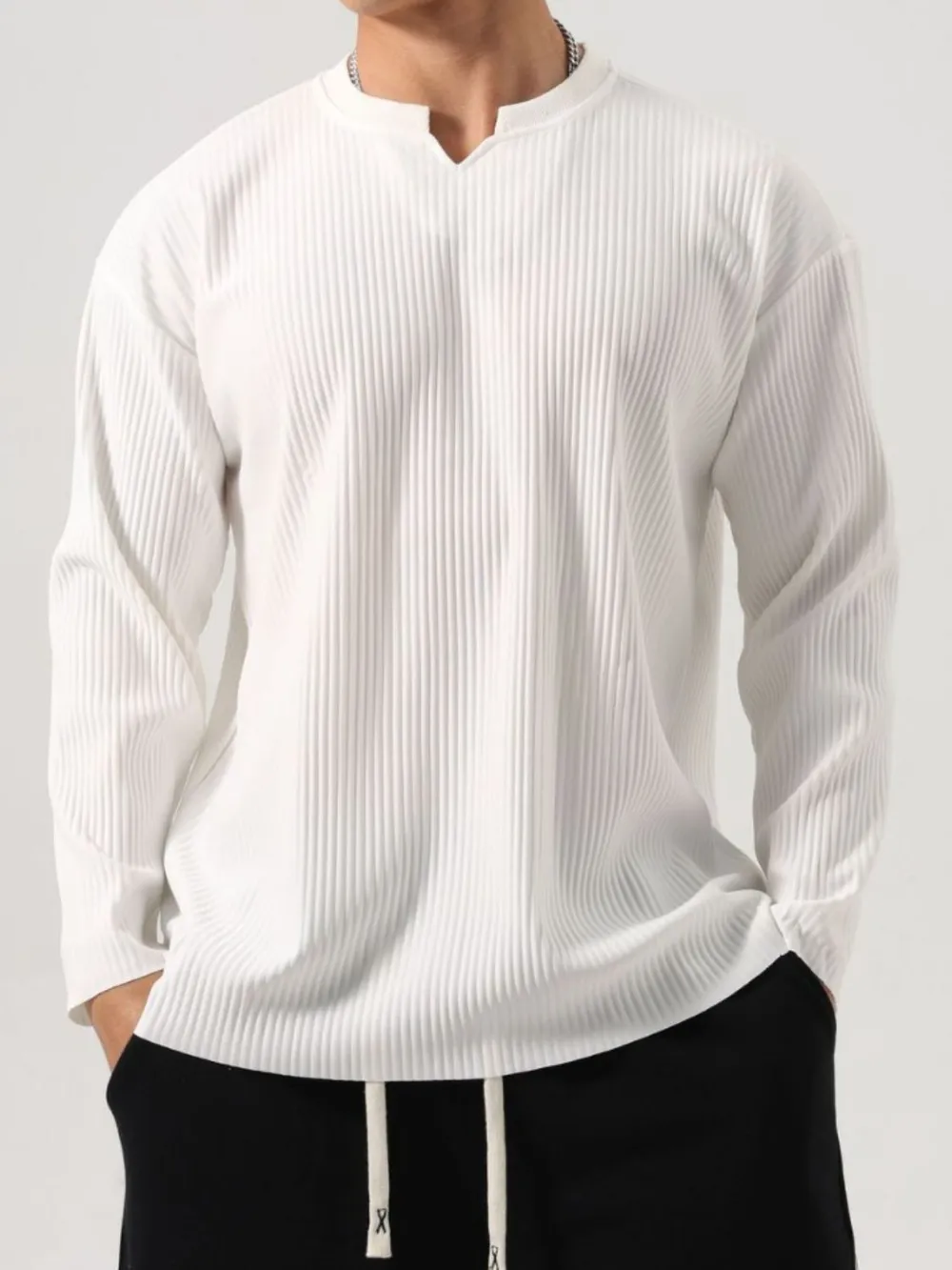 Men's Plus Size Notched Long Sleeve Top, image 2