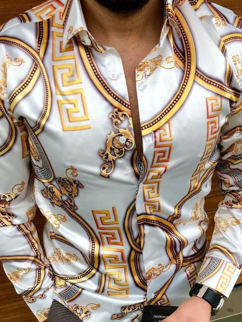 Men's Plus Size Printed Button Up Long Sleeve Shirt, image 2