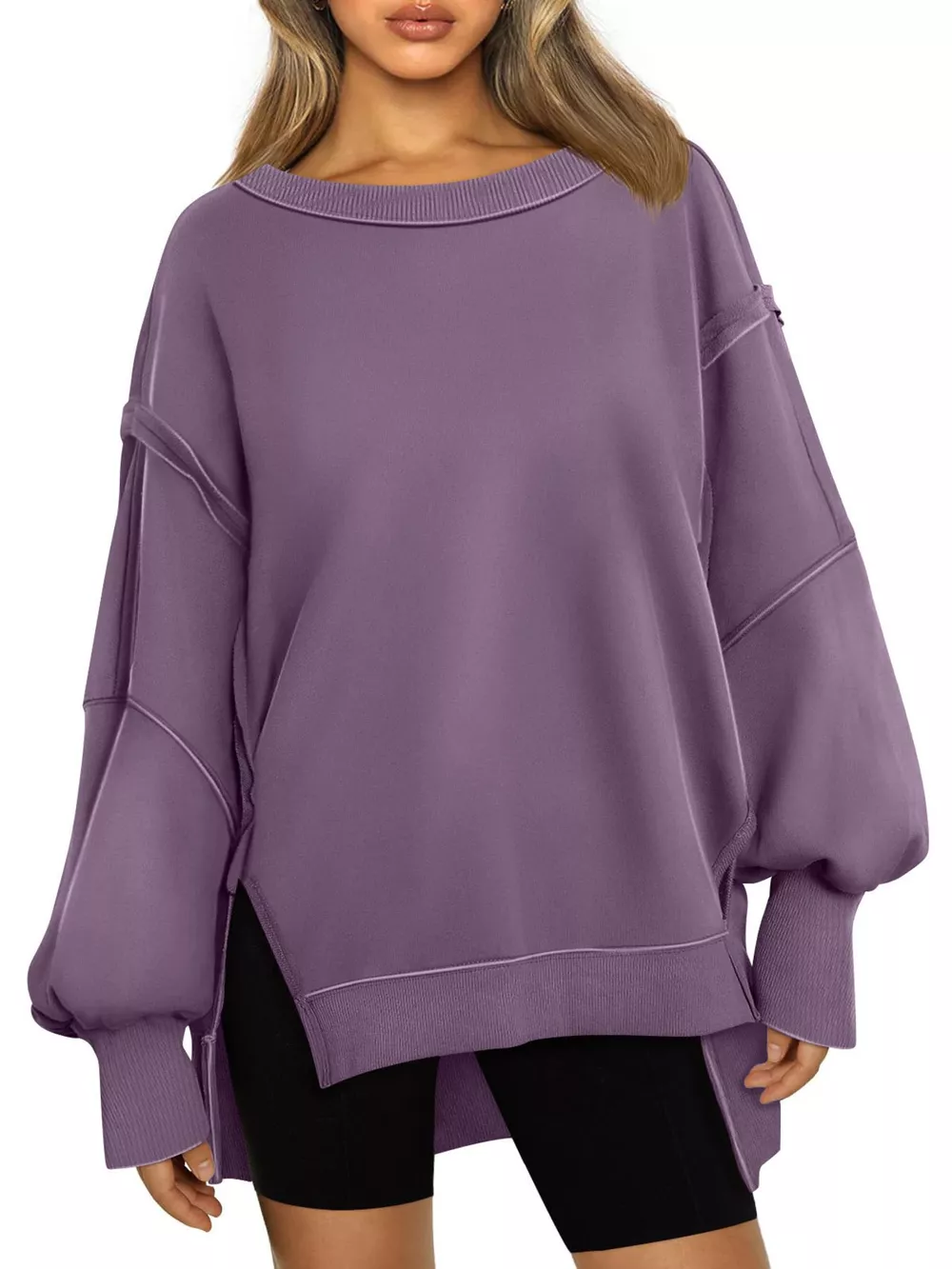 Side Slit Long Sleeve Oversized Sweatshirt, image 29