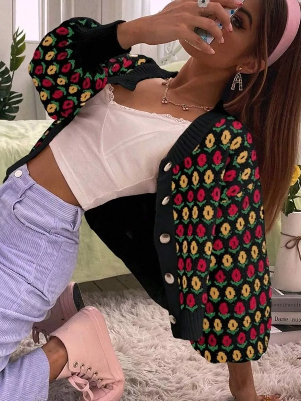 Floral Button Up Long Sleeve Cardigan, image 11