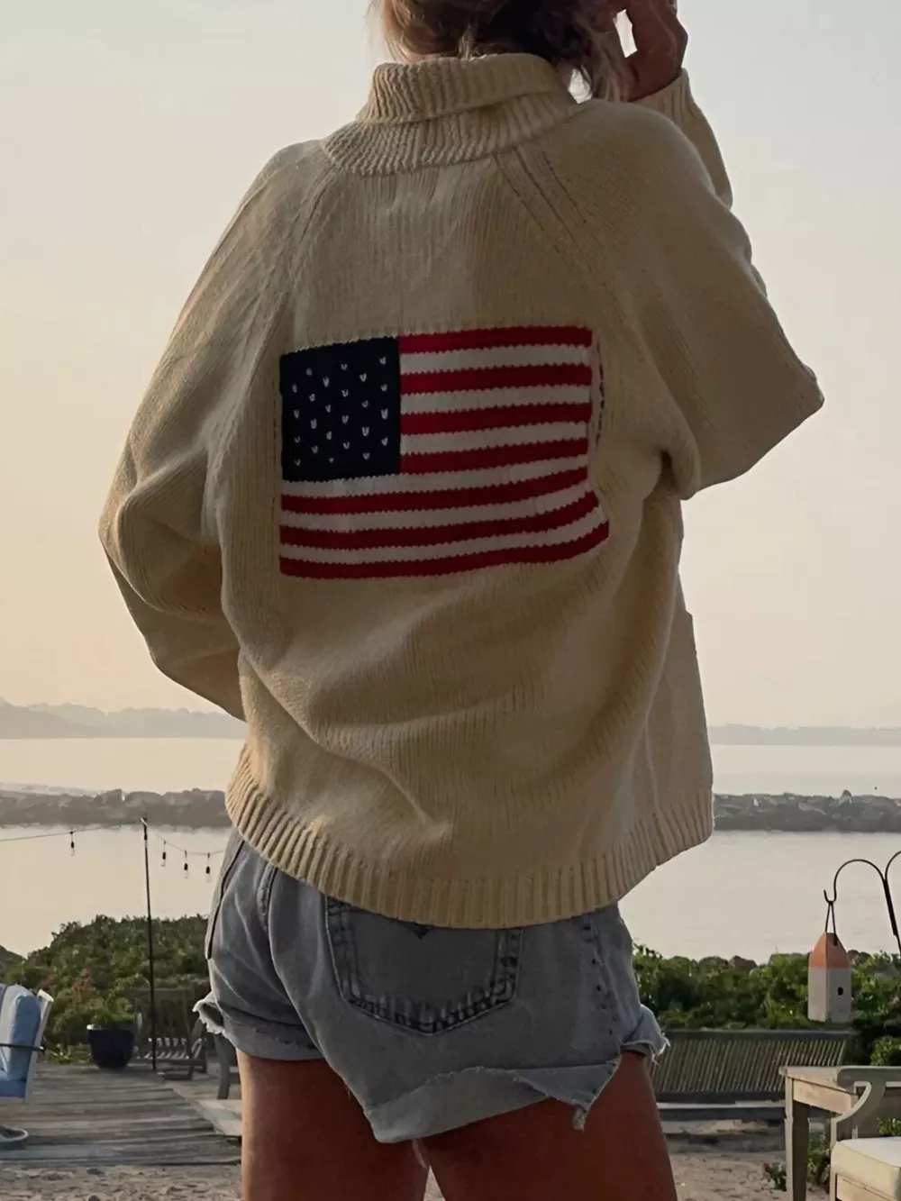 USA Flag Chunky Knit Button-Down Cardigan, image 9