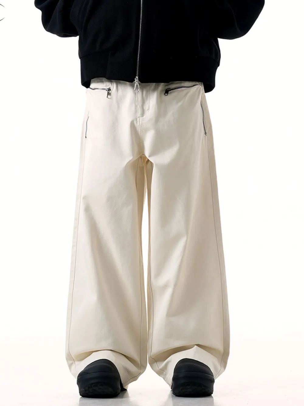 Men's Wide Leg Cargo Pants with Zipper Closure Pockets, image 3
