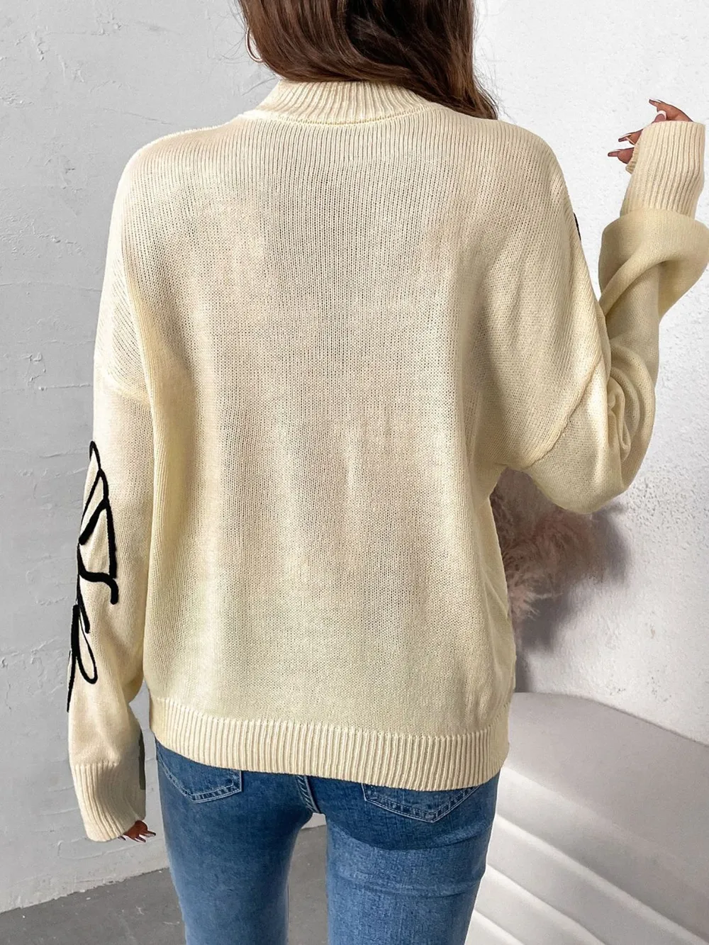 Mock Neck Dropped Shoulder Long Sleeve Sweater, image 2