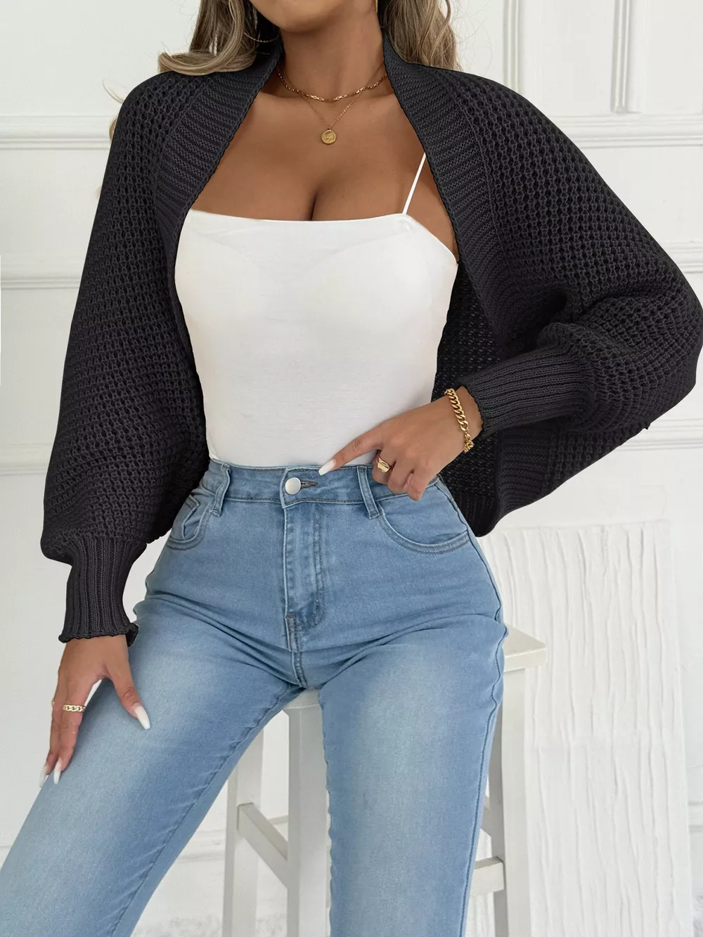 Open Front Batwing Sleeve Cardigan, image 7