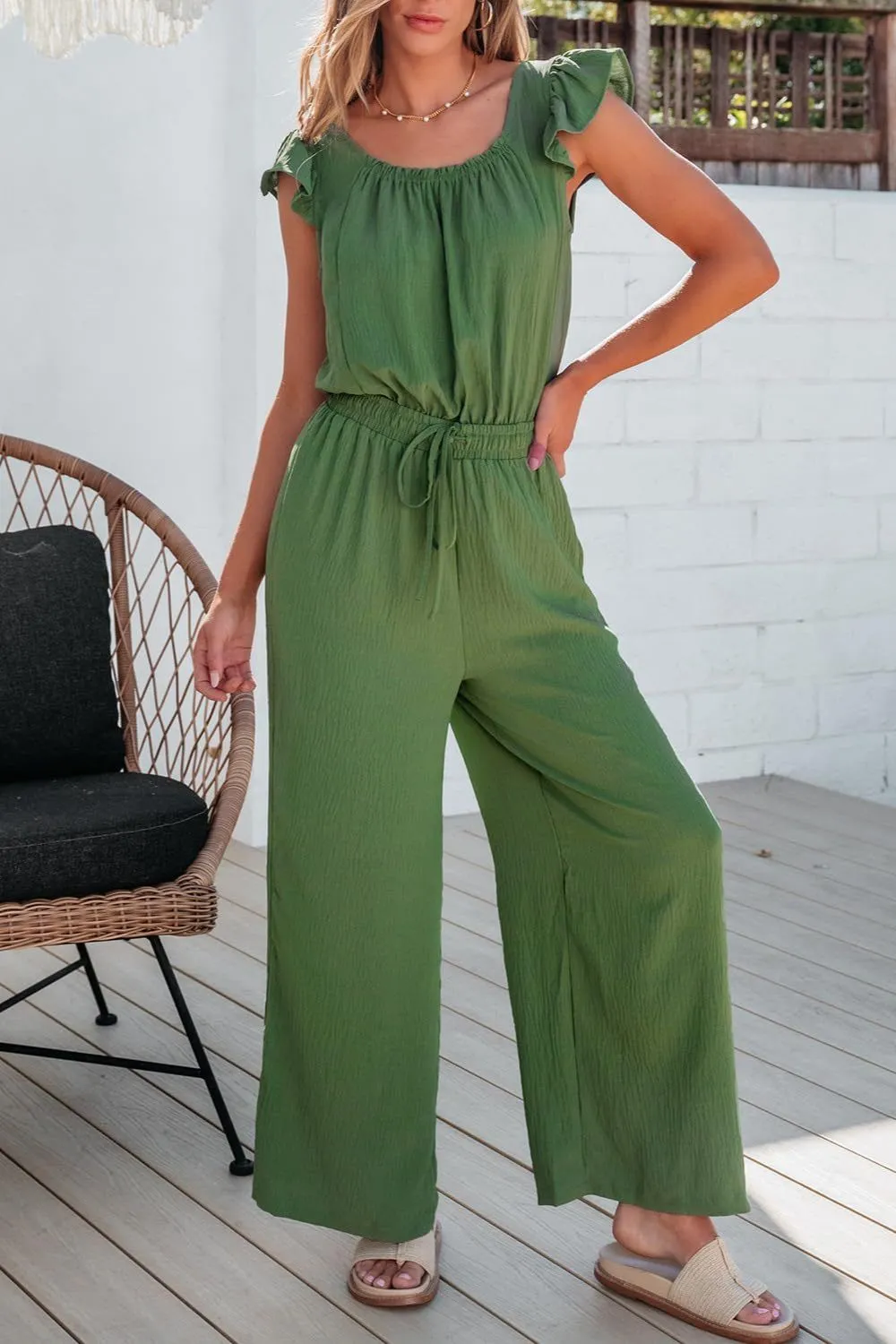Ruffled Cap Sleeve Wide Leg Jumpsuit, image 30
