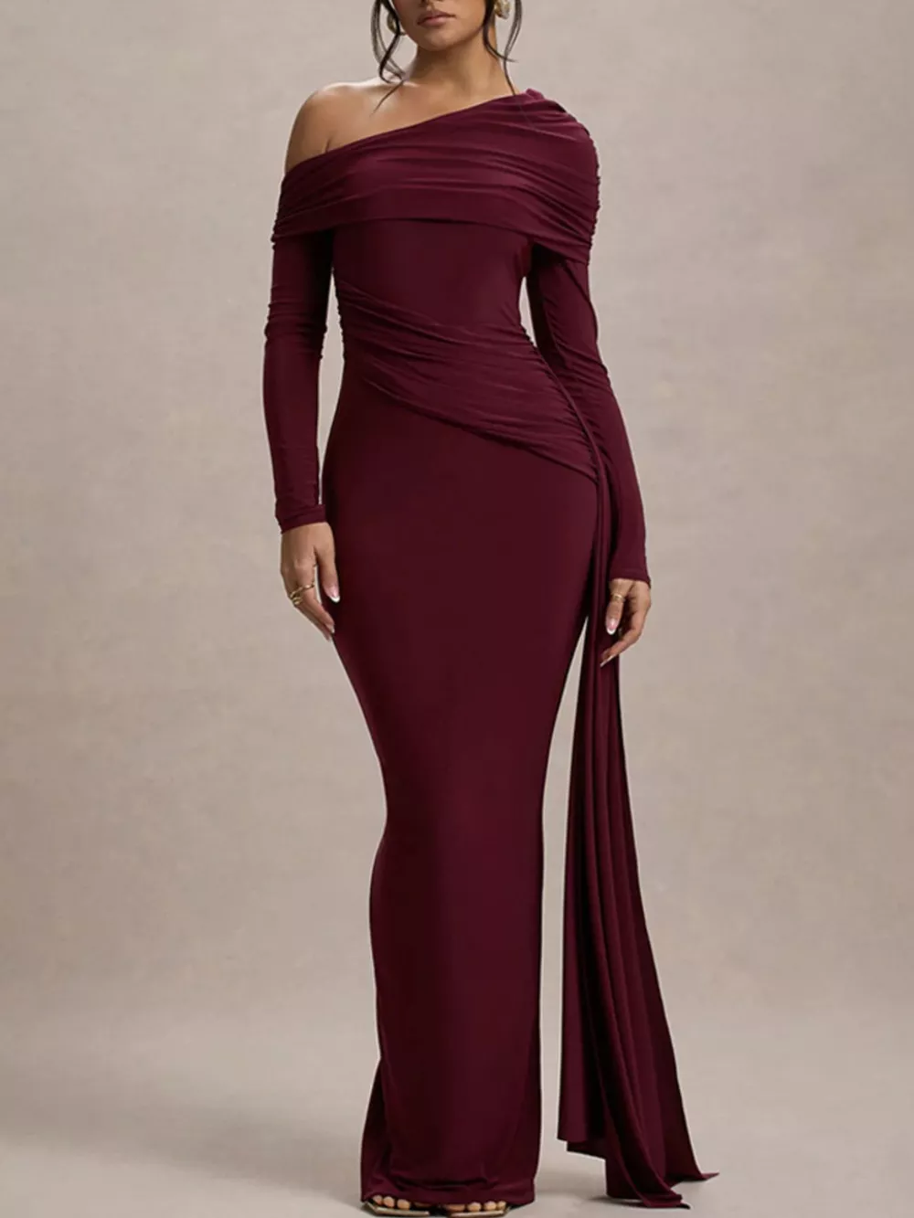 One-Shoulder Ruched Maxi Dress, image 5