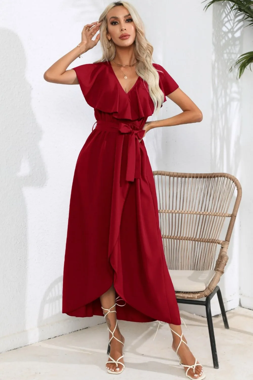 Ruffled Tied V-Neck Midi Dress, image 20