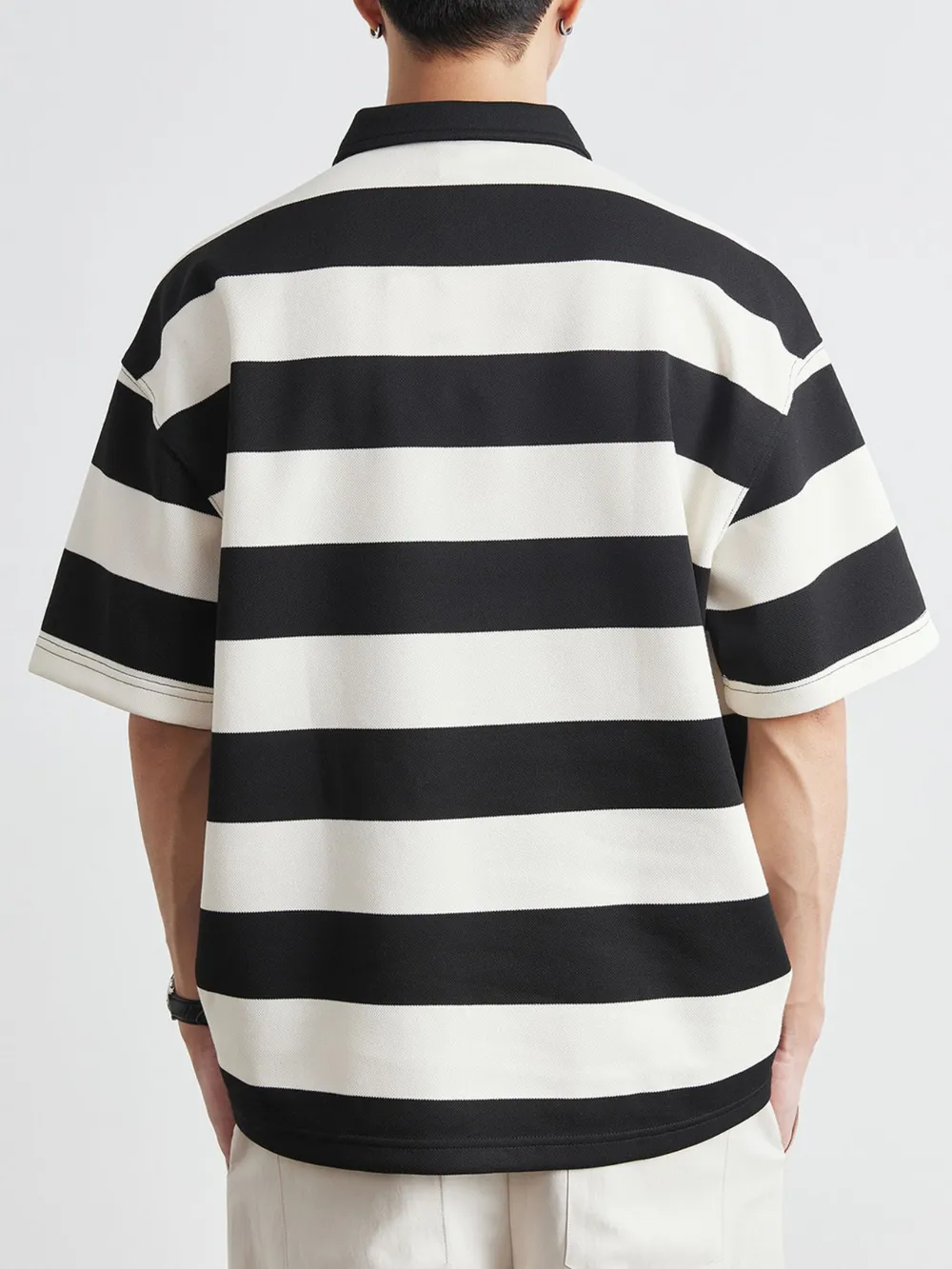 Men's Plus Size Striped Short Sleeve Polo, image 2