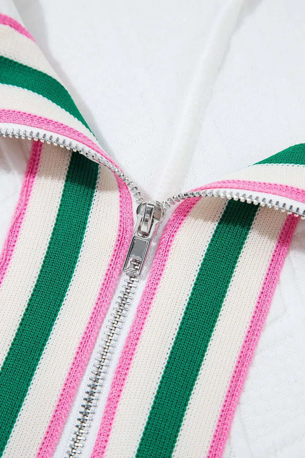 Contrast Striped Collar Patchwork Textured Half Sleeve Blouse, image 17