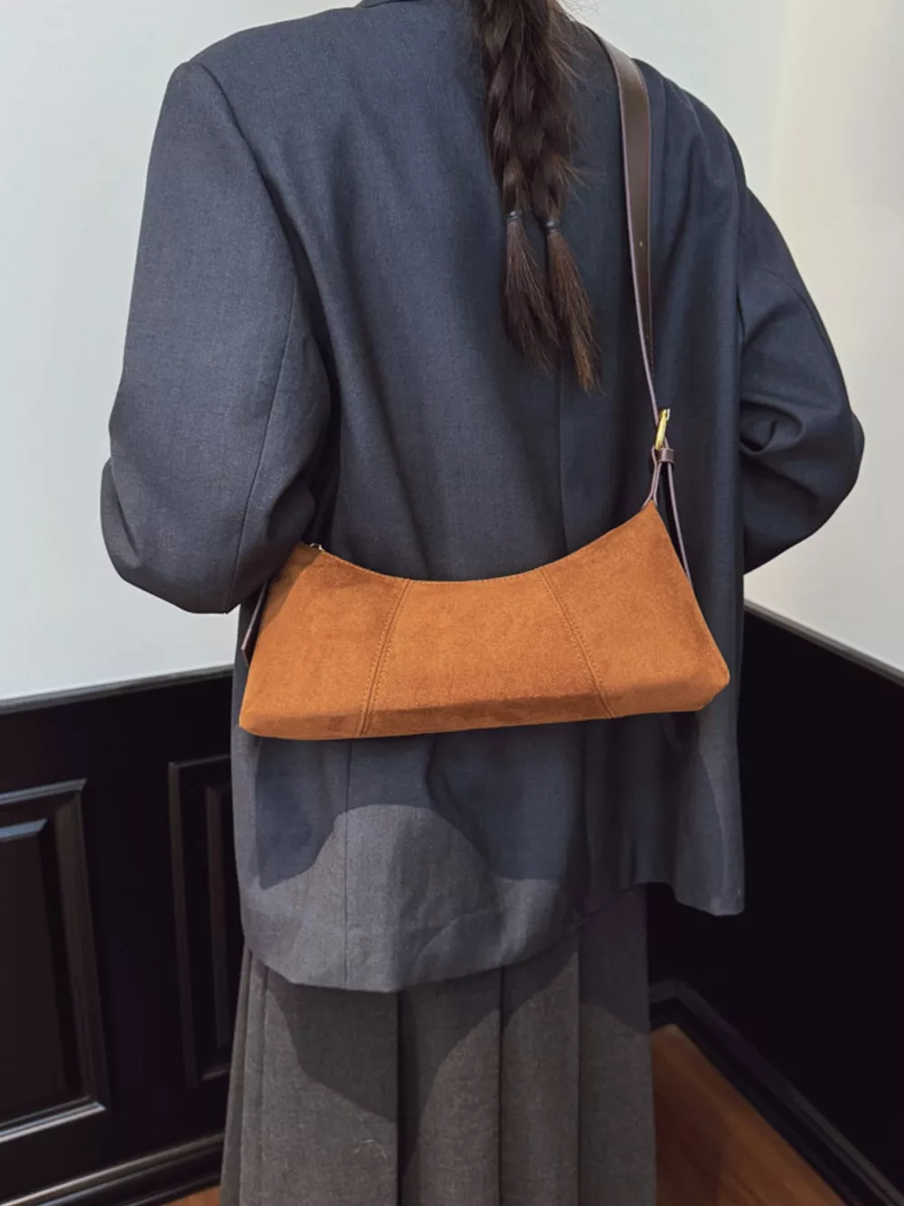 Vintage Suede Hobo Shoulder Bag, image 3