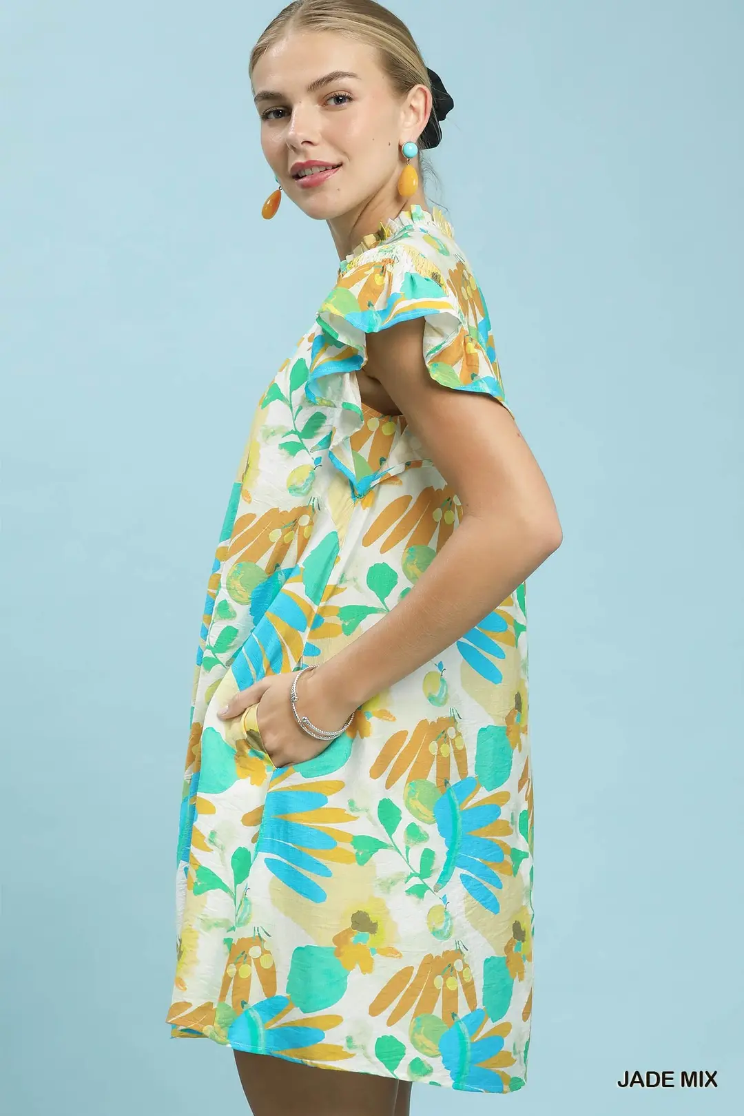 Ruffled Botanical Print Mini Dress, image 2
