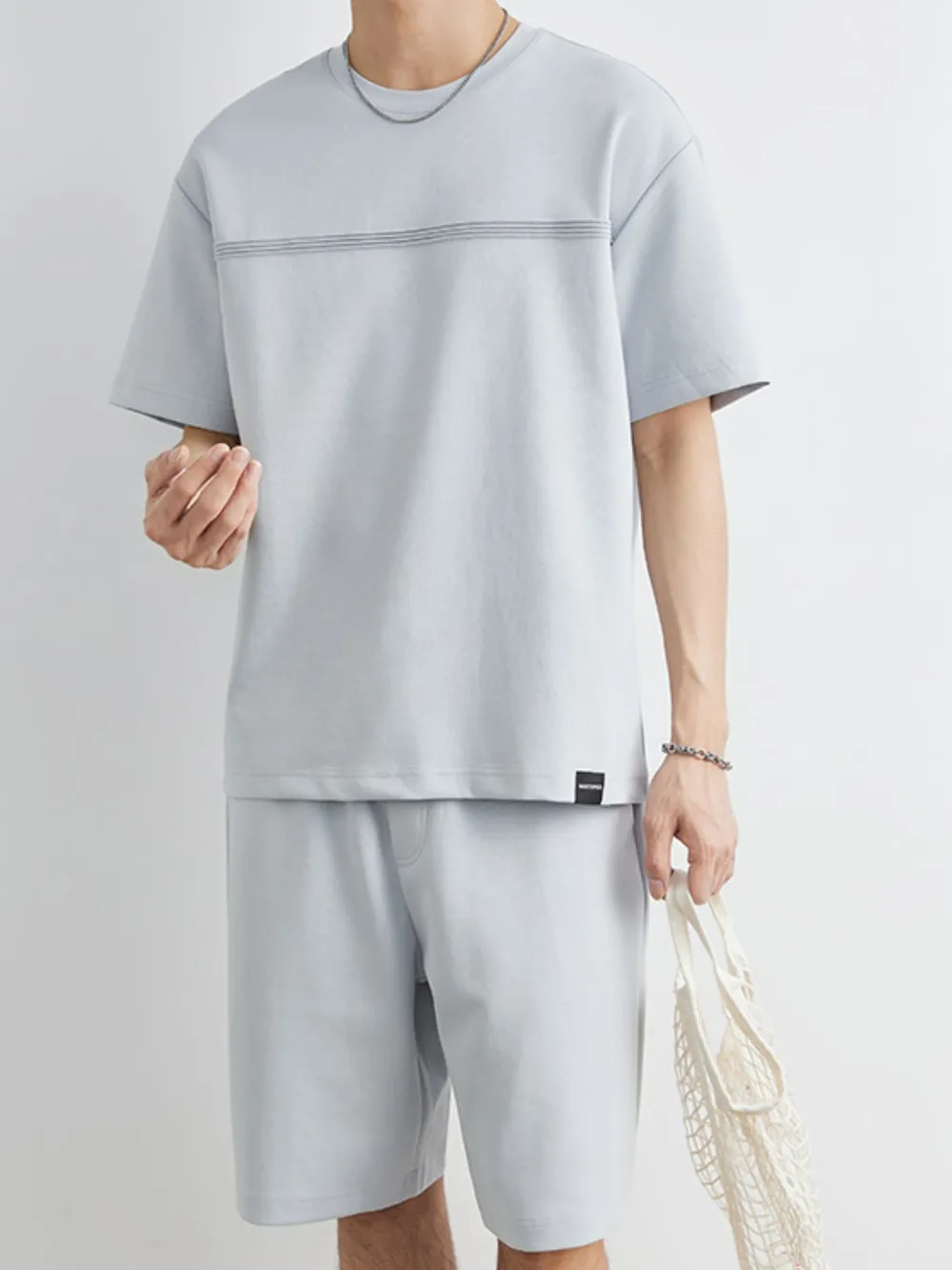 Men's Plus Size Round Neck Short Sleeve Top and Shorts Set, image 2