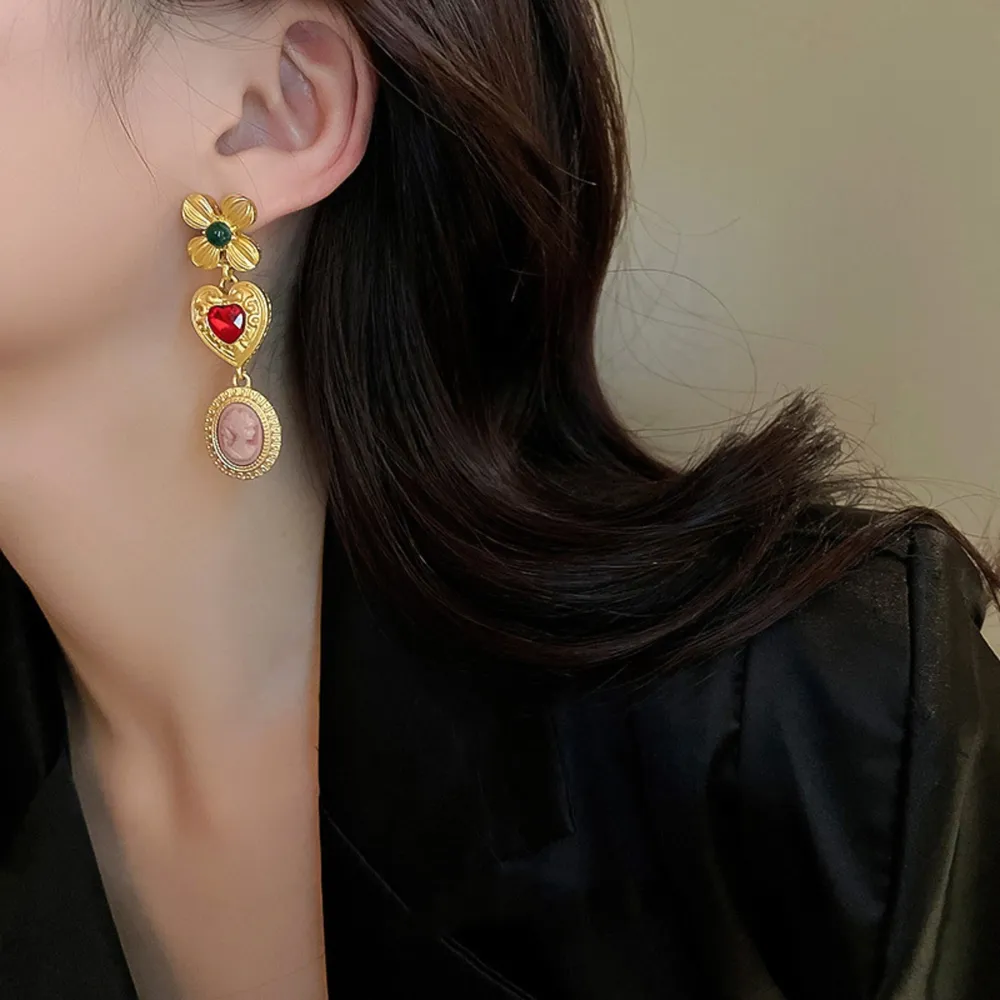 Copper Inlaid Rhinestone Vintage Earrings, image 2