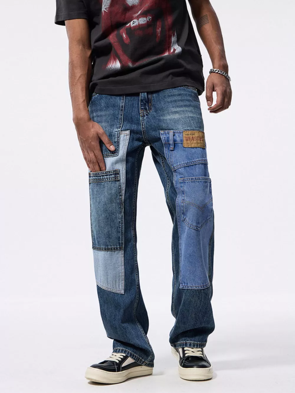 Men's Patchwork Relaxed Fit Jeans, image 3