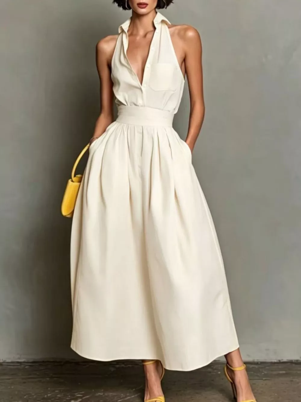 Sleeveless Collared A-Line Midi Dress, image 2
