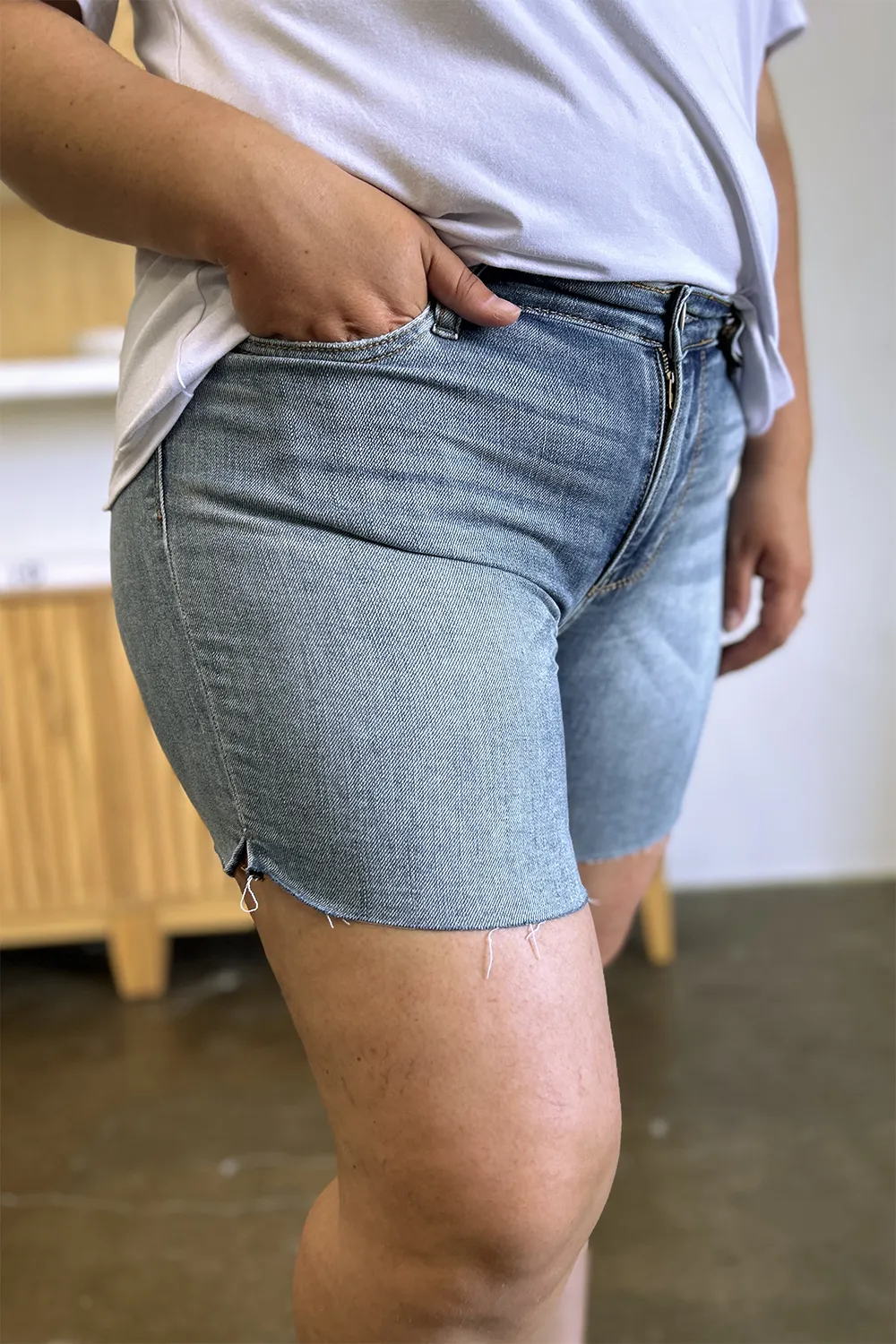 Full Size High Waist Raw Hem Denim Shorts, image 21