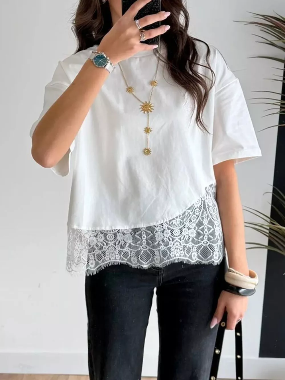 Lace Hem Short Sleeve Top, image 3