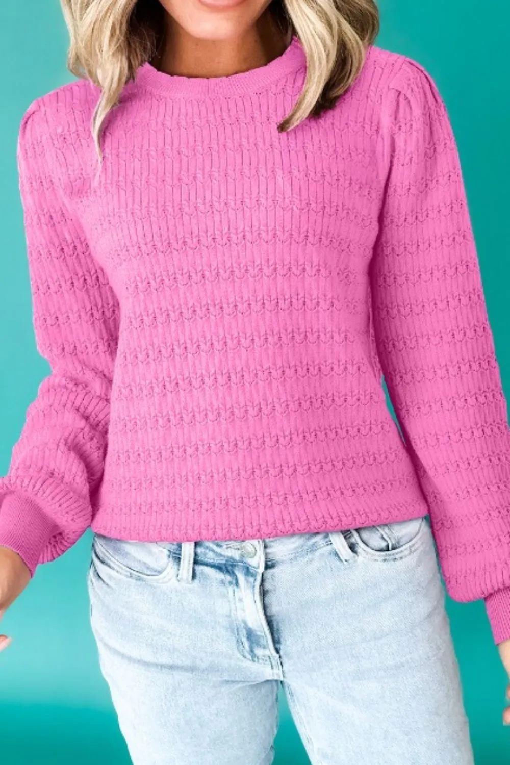 Texture Round Neck Long Sleeve Sweater, image 6