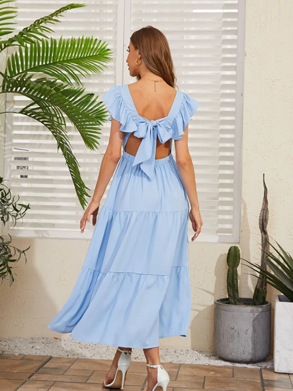 Flutter Sleeve Cutout Summer Midi Dress, image 2