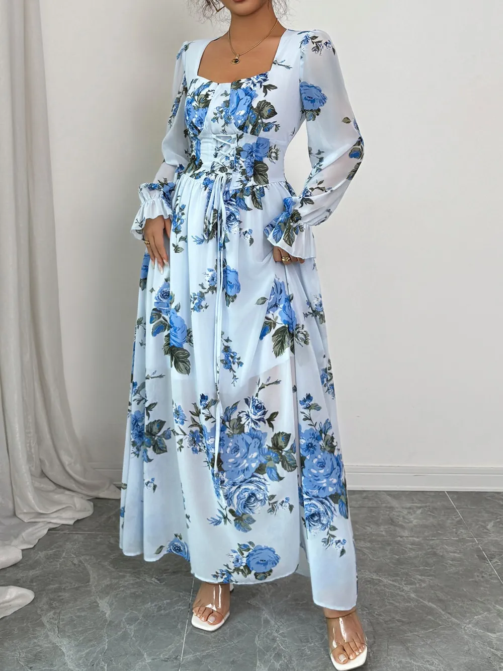 Floral Flounce Sleeve Maxi Dress, image 4
