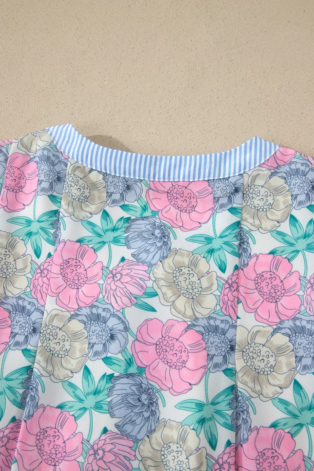 Floral Print Striped Contrast Trim Belted Short Dress, image 5