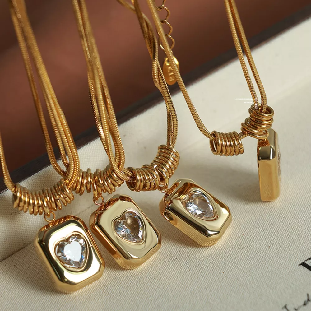 18K Gold-Plated Zircon Heart Necklace, image 5