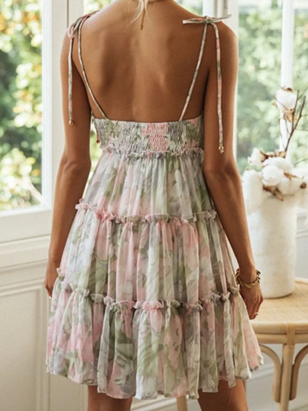 Frill Printed Square Neck Mini Cami Dress, image 14