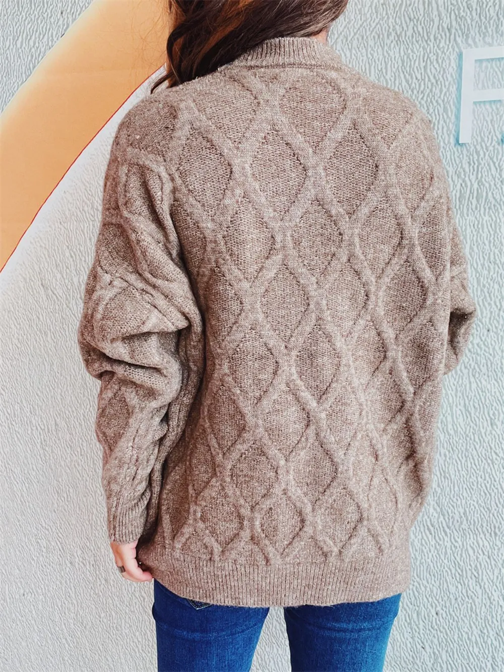 Diamond Round Neck Long Sleeve Sweater, image 8
