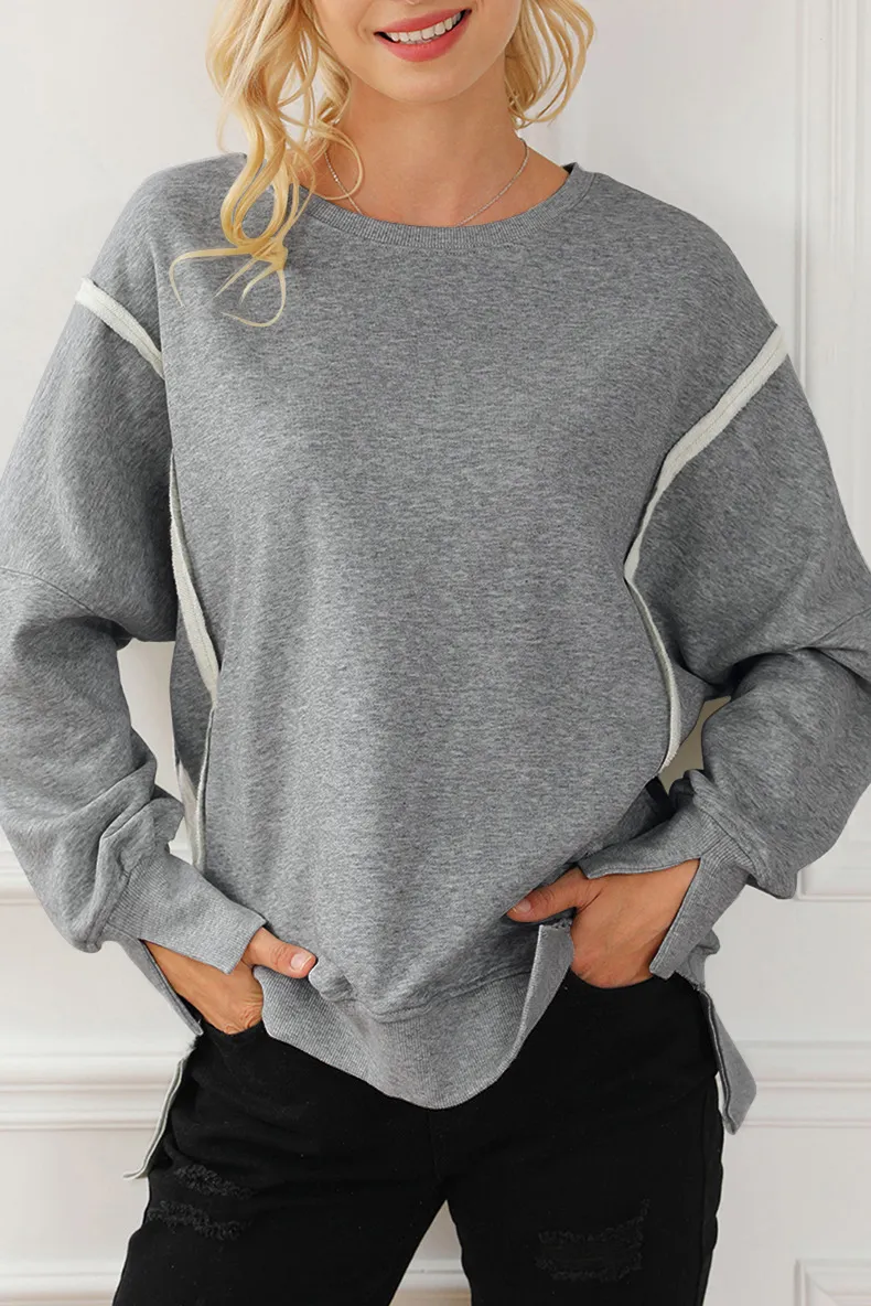 Exposed Seam High-Low Long Sleeve Sweatshirt, image 9