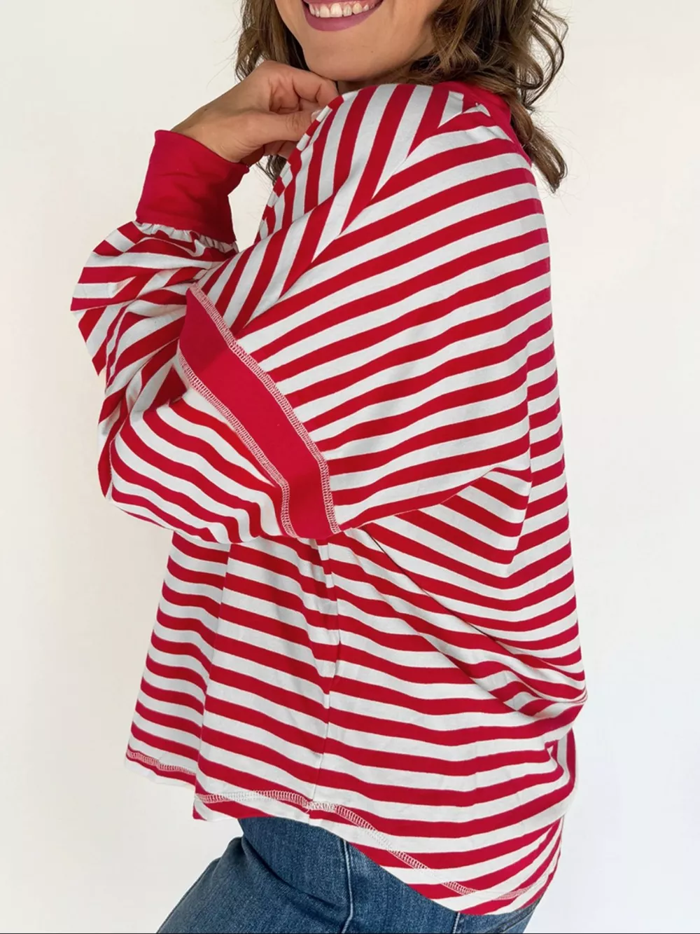 Striped V-Neck Long Sleeve Sweatshirt, image 2