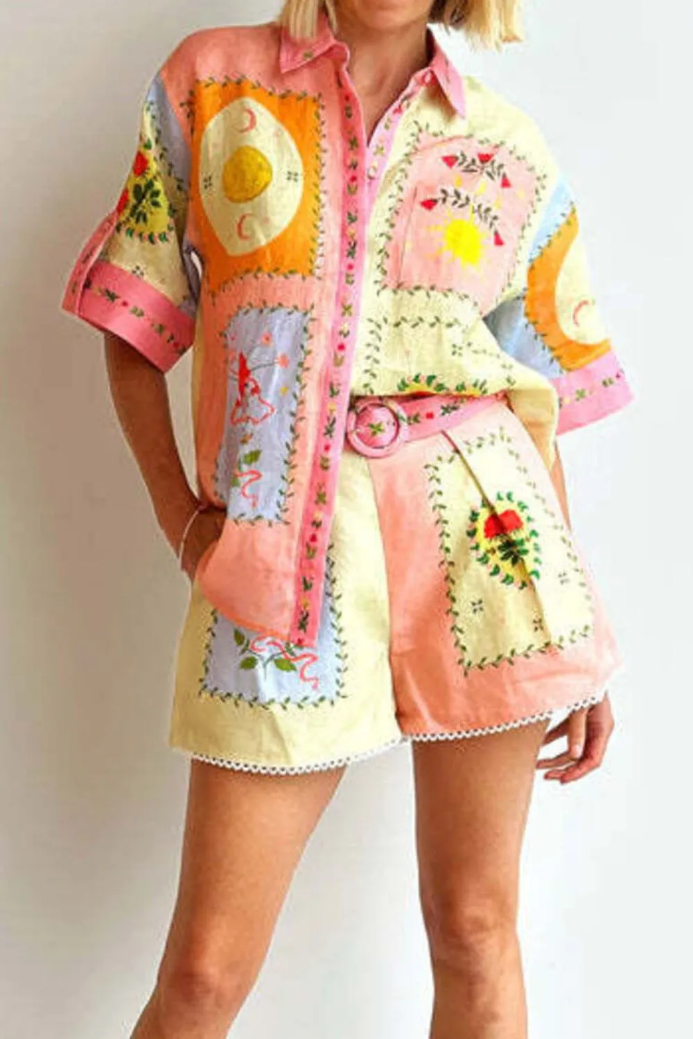 Printed Short Sleeve Shirt and Shorts Set, image 5