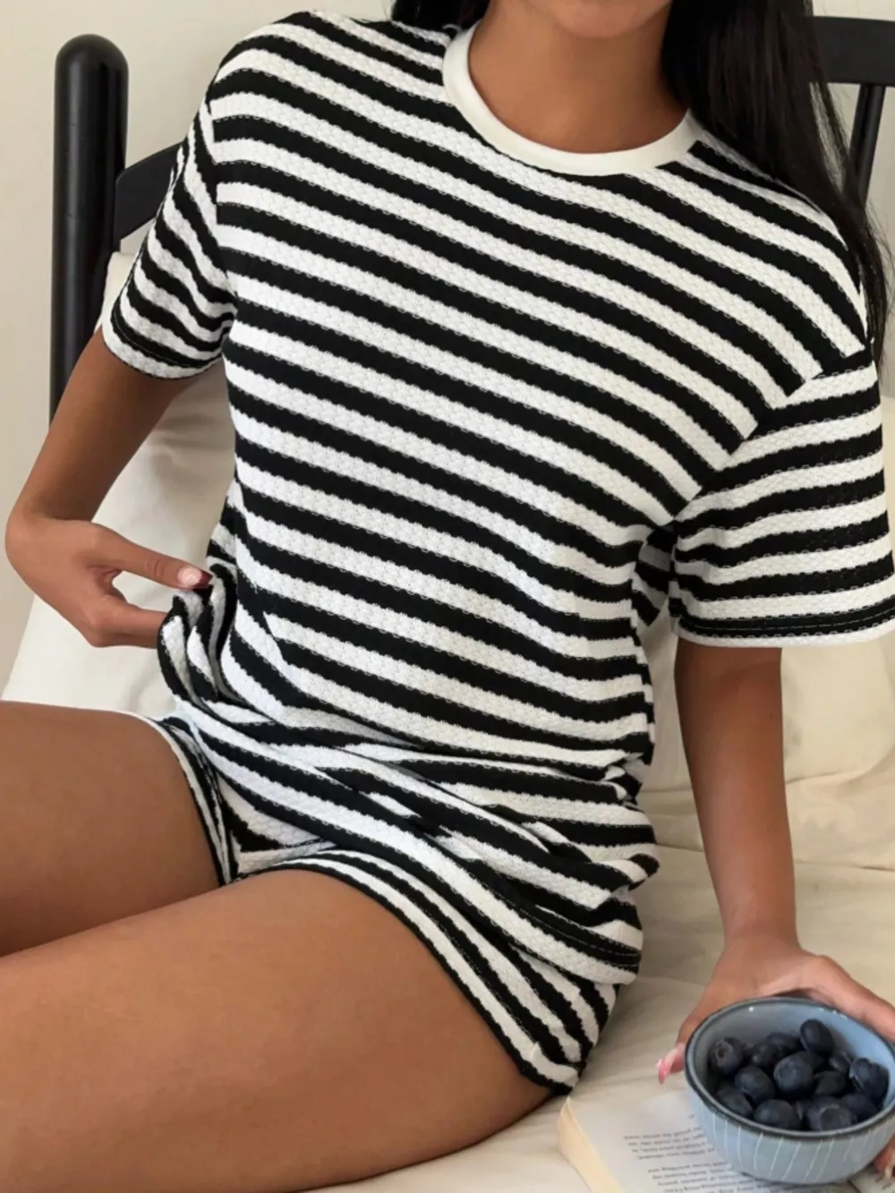 Striped Round Neck Top and Shorts Set, image 9