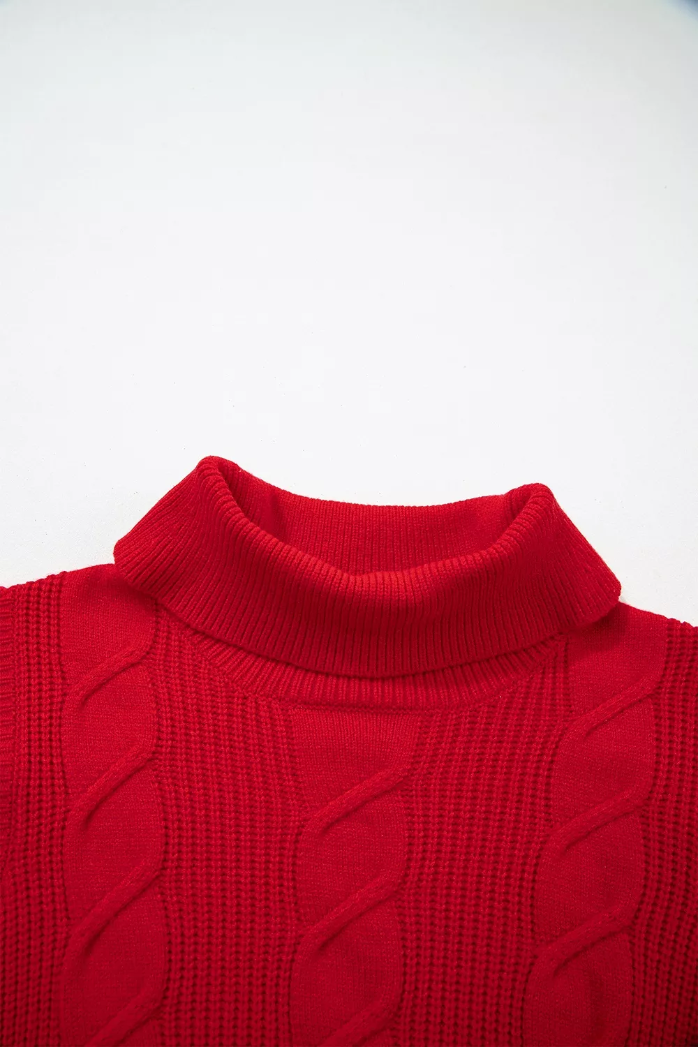 Cable Knit Turtleneck Ruffled Short Sleeve Sweater, image 9