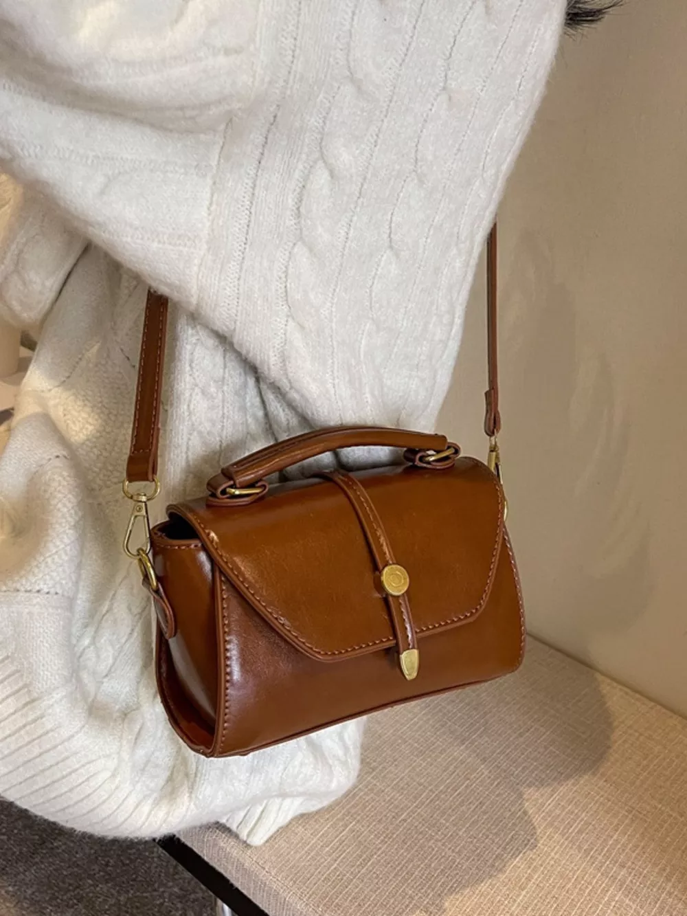Leather Top Handle Crossbody Bag, image 8