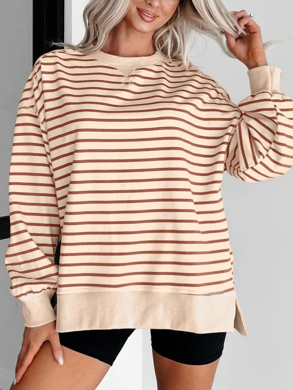 Striped Crew Neck Casual Sweatshirt, image 9
