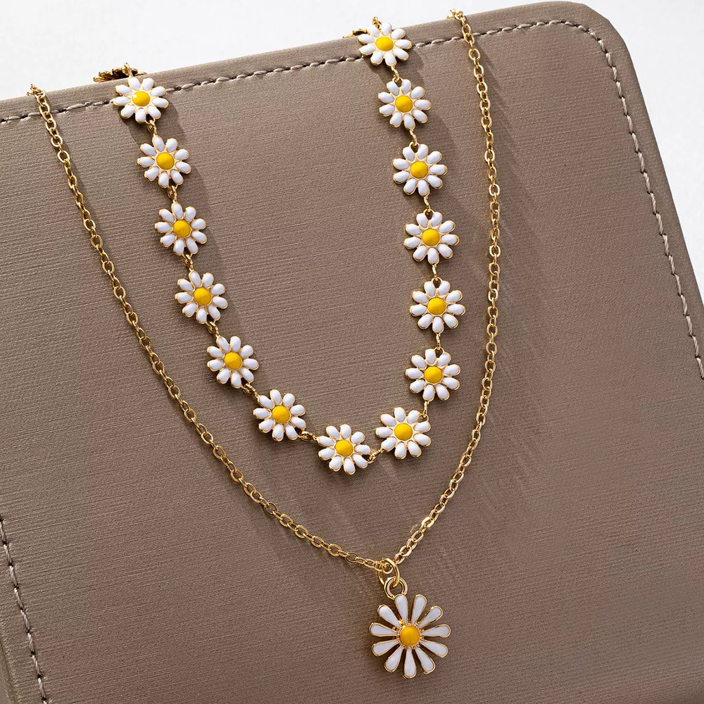2 Piece 18K Gold-Plated Daisy Necklace, image 5