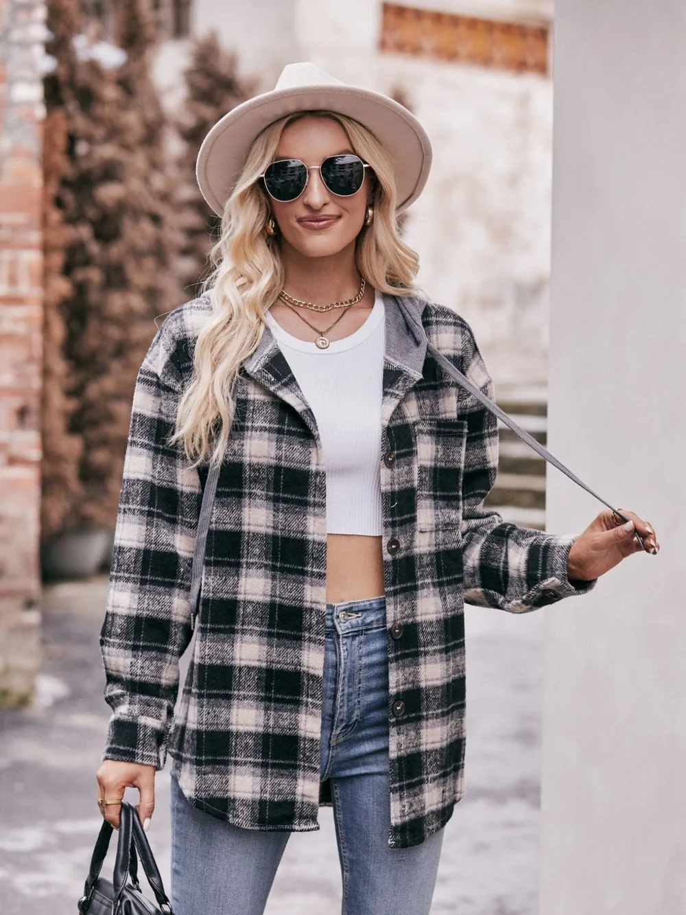 Oversized Plaid Button Up Shacket, image 4