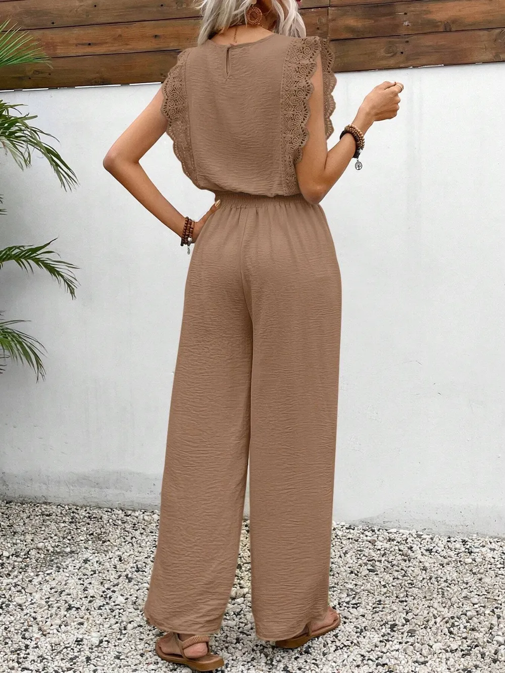 Lace Trim Round Neck Top and Pants Set, image 31