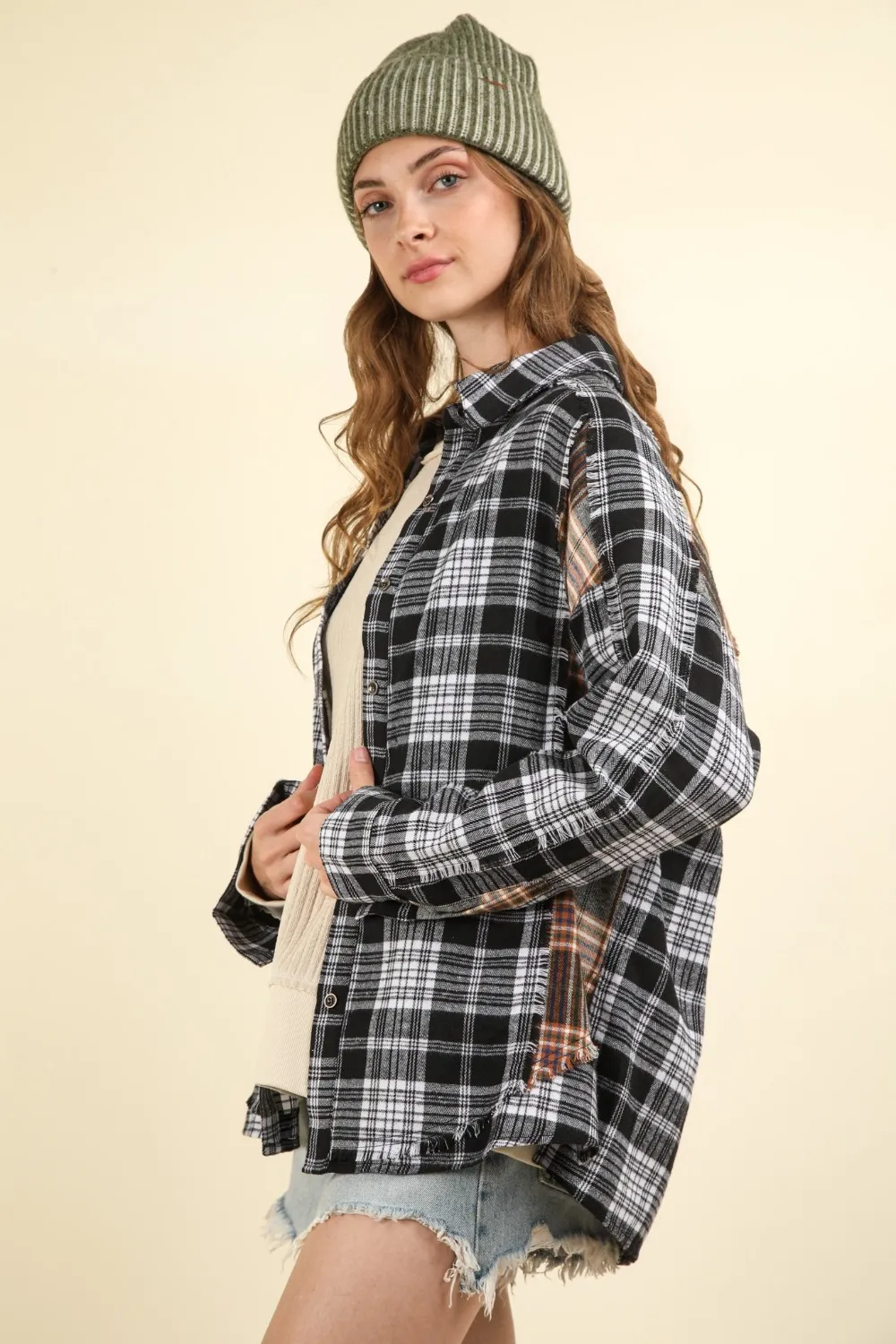 Contrast Plaid Raw Detail Shirt, image 3