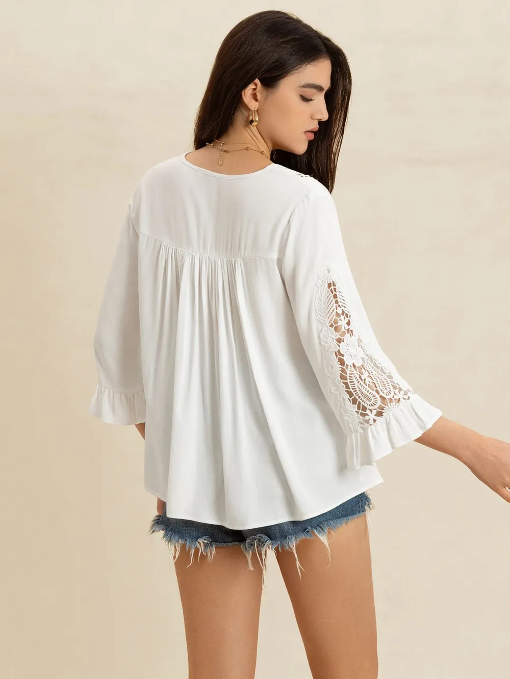 V-Neck Lace Flounce Sleeve Top, image 10