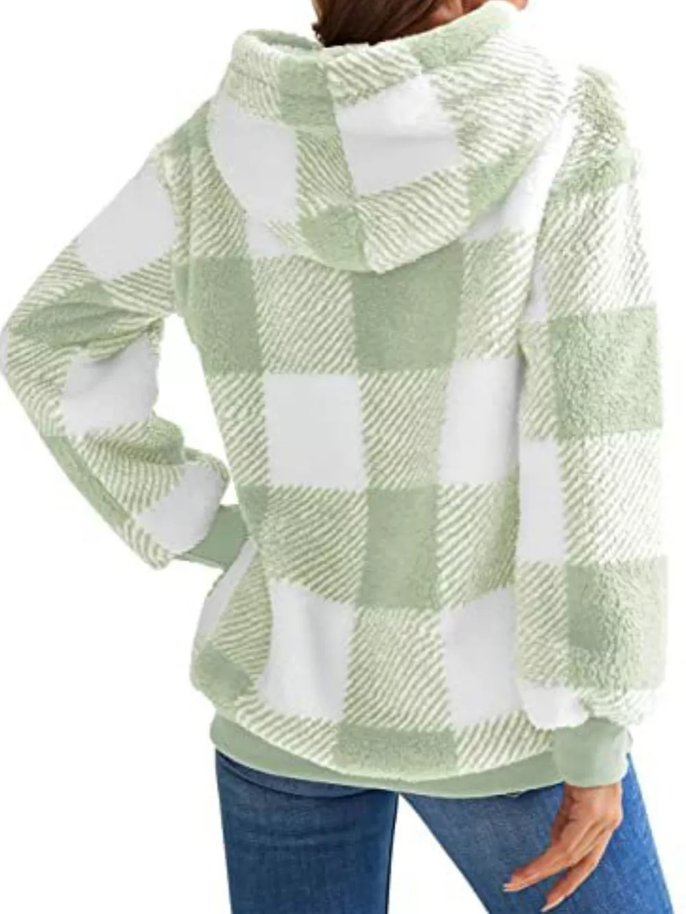 Full Size Plaid Sherpa Drawstring Hoodie Plus Size, image 15