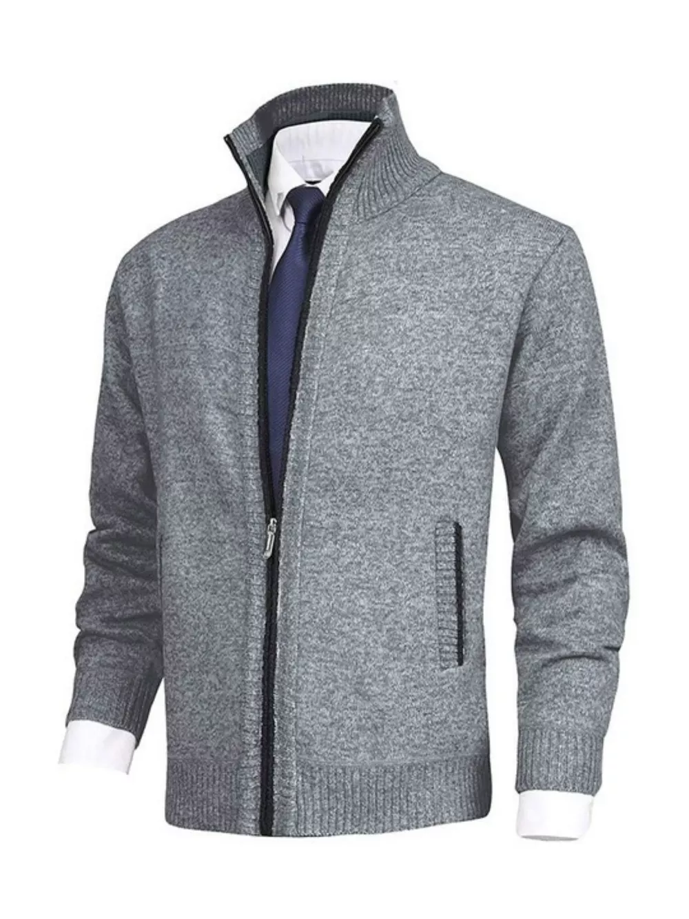 Men's Plus Size Zip Up Ribbed Hem Cardigan, image 4