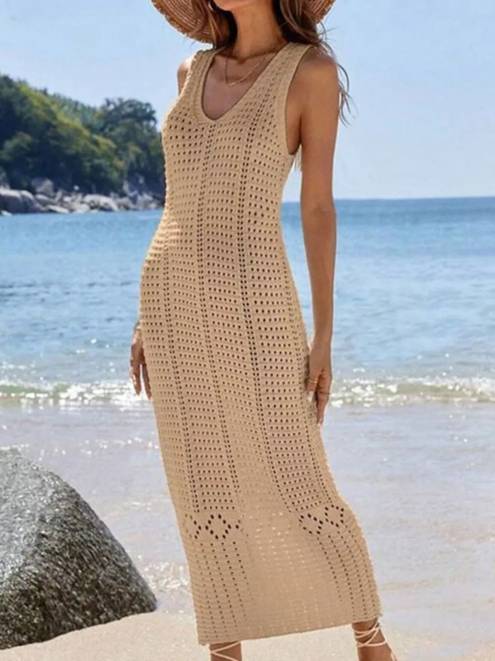 Sleeveless Crochet Knit Cover Up Maxi Dress, image 12